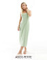 ASOS DESIGN Petite square neck tie back linen midi sundress in sage