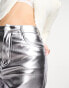 Pull&Bear straight leg trouser in metallic silver