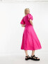 & Other Stories linen puff sleeve belted midaxi dress in pink