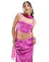 Kanya corset top co-ord with attachable mesh drape in fuchsia