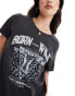 ONLY t-shirt mini dress with born to be wild graphic in washed black