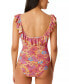 Jessica Simpson Floral Rendevous Ruffled-Neck Swimsuit Flax Multi Size Small