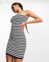 ASOS DESIGN knitted bandeau mini dress in stripe in navy and cream