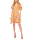 Women's Printed V-Neck Tiered Bubble Puff Sleeve Mini Dress