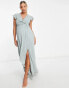 TFNC Maternity Bridesmaid flutter sleeve ruffle detail maxi dress in sage