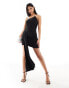 ASOS DESIGN one shoulder mini dress with sash in black