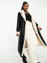 4th & Reckless longline contrast faux shearling coat in black and cream