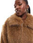 Simmi faux fur zip through jacket in brown