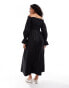 Glamorous off shoulder shirred waist maxi dress in black