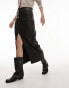 Topshop leather look denim styled maxi skirt in black