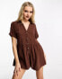 Miss Selfridge double cloth button through shirt playsuit in brown