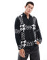 HUGO Red emero long sleeve shirt in black with oversized houndstooth print