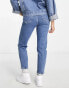 Bershka Petite comfort fit mom jean in mid blue