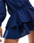 ASOS DESIGN mini shirt dress with ruffle hem skirt in navy stripe