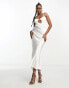 SNDYS x Molly King satin strappy midi dress in white