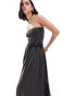 ASOS DESIGN bandeau shirred bodice with full skirt maxi dress in washed charcoal