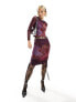 Labelrail x Dyspnea renaissance rodeo print mesh long sleeve top with embellished neck in purple