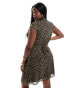 New Look Curve mesh mini dress in brown print