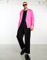 ASOS DESIGN long sleeve double breasted satin shirt with shawl collar in neon pink