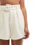 In The Style tailored belted short in cream