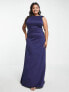 TFNC Plus Bridesmaid bow back maxi dress in navy blue