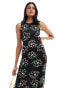 JDY exclusive side split midi dress in multi floral