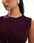 Kaiia fine knit button through longline waistcoat co-ord in burgundy