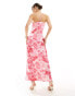 Vero Moda satin square neck maxi slip dress in pink daisy print