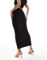 Kaiia slinky ruched drawstring maxi skirt co-ord in black