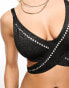 Wolf & Whistle Fuller Bust wrap around studded bikini top in black