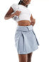 In The Style pleated fold over waist mini skirt in baby blue