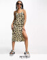 Heartbreak Petite satin cami midi dress with side split in leopard print