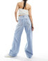 Stradivarius pleat front wide leg jean in light wash blue