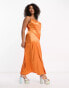 Urban Threads Curve satin midi dress in dark orange