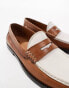 ASOS DESIGN penny loafers in tan and white leather