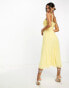 ASOS DESIGN shirred strap ruched bodice dobby pleat midi dress in lemon