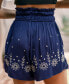 Women's Floral Embroidery Smocked Shorts