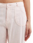 Bershka tie waist pocket detail linen trousers in pale pink