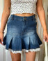 Daisy Street X Chloe Davie Y2K mini flippy denim skirt with lace trim