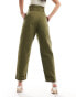 & Other Stories belted high waist straight leg trousers in dark khaki