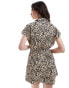 Pieces mini shirt dress with tie waist in animal print