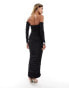 Aria Cove slinky ruched bardot bodycon maxi dress in black