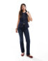 ASOS DESIGN denim long line waistcoat in dark indigo