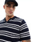 Brave Soul heavyweight textured knit trophy neck polo in navy stripe