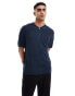 New Look 1/4 zip short sleeve knitted polo in navy