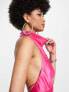 ASOS DESIGN Tall cowl neck halter midi with tie wrap waist in bright pink