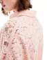 Miss Selfridge oversized lace mix shirt in soft pink