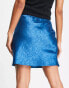 Lola May satin mini skirt in blue flower jacquard