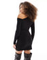 Pull&Bear second skin polyamide asymmetric long sleeve mini dress in black