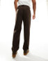 ASOS DESIGN smart straight leg wool mix trousers in brown herringbone